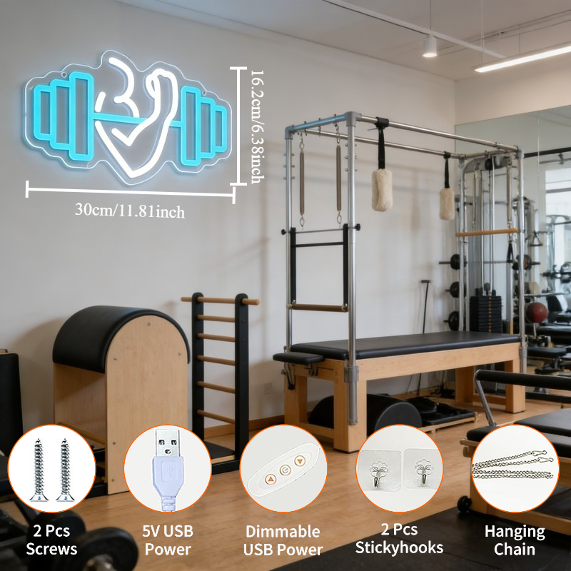 Biceps Dumbbell Neon Sign LED  - Yoga Fitness Rooms recensie en prijs